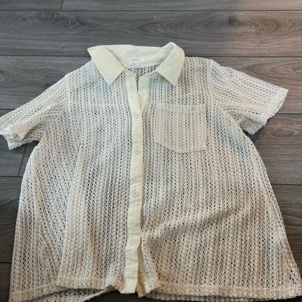 Lightweight Cream Knit Button-Up Shirt